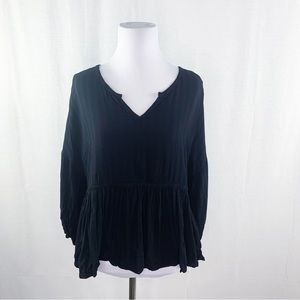 Rachel Hollis black peplum notch neck long sleeve top